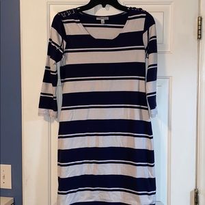 Blue and white striped dress